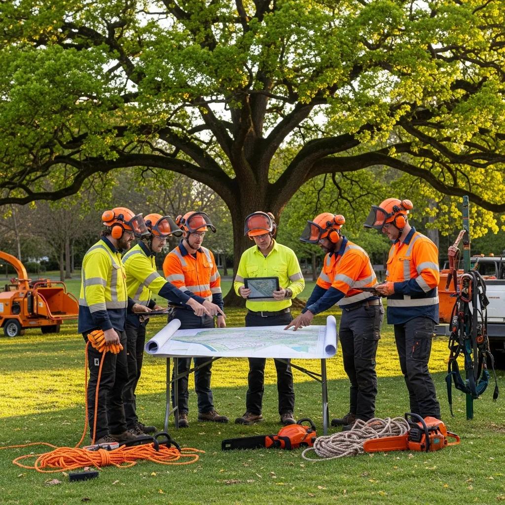 Team of licensed arborists consulting on a removal plan