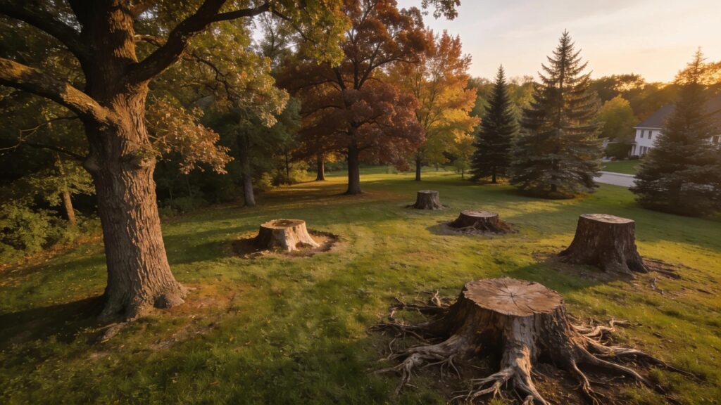DeWitt, Michigan properties commonly feature hardwood and softwood trees whose stumps, if left behind, can